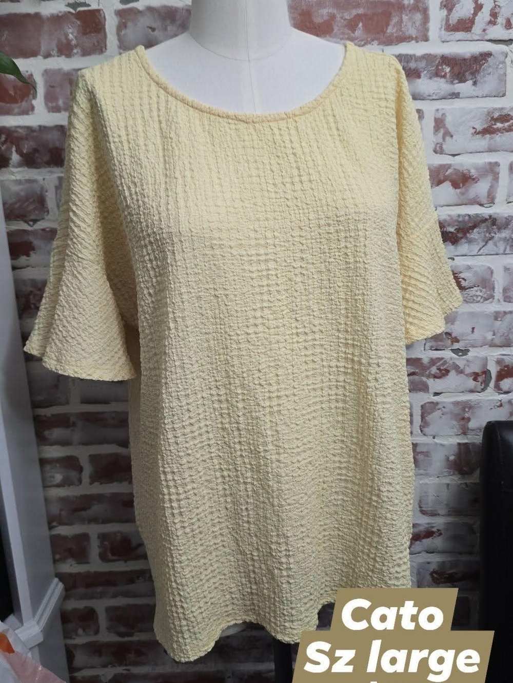 Cato Pale Yellow Textured Short-Sleeve Tunic
